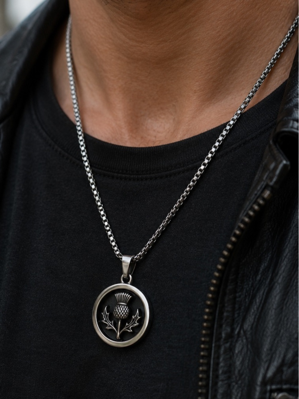 Men’s Scottish Victory Thistle Pendant Necklace 24” 316L Stainless Steel Chain - Picture 3 of 9